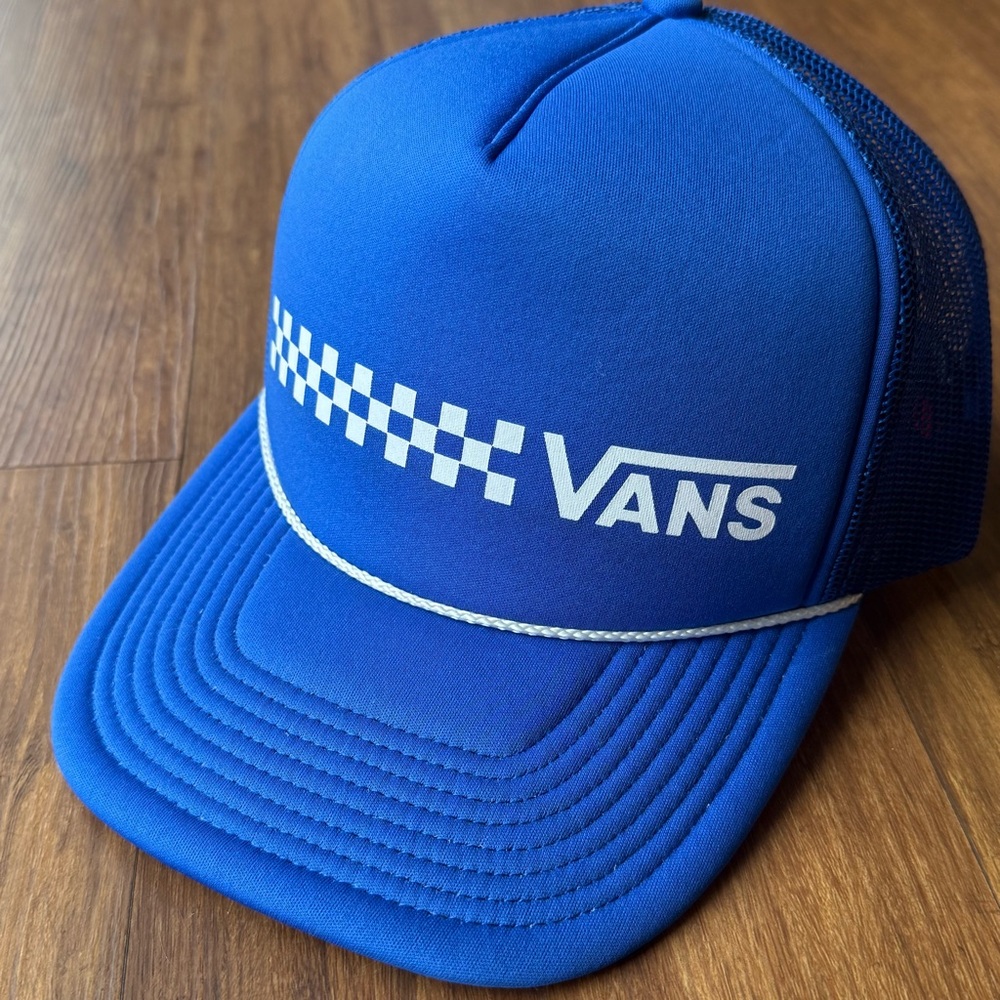 VANS Trucker Hat Blue Snapback Otto Cap Mens Adult White Checkered Rope Mesh